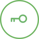 A green circle with an image of a key in the middle.