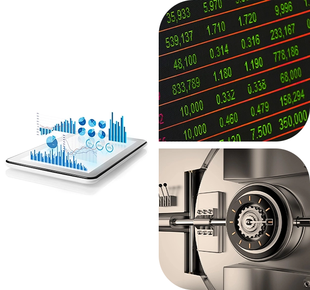 A collage of different types of business and financial information.